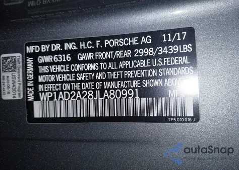 2018 Porsche Cayenne Gts из США, поврежденный, VIN WP1AD2A28JLA80991